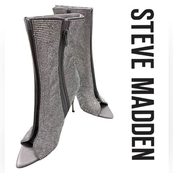 NWOB $139 (Whoops) Steve Madden Sparkle Peep-toe Boots - Picture 1 of 9